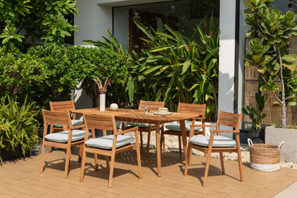 7 Piece Rectangular Dining Set, Made of Teak Wood and Olefin Cushions, Furniture Set For Outdoor And Patio