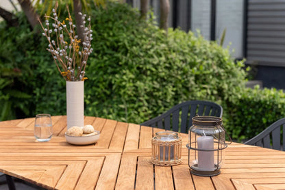 7 Piece Rectangular Dining Set, Made of Teak Wood and Olefin Cushions, Furniture Set For Outdoor And Patio