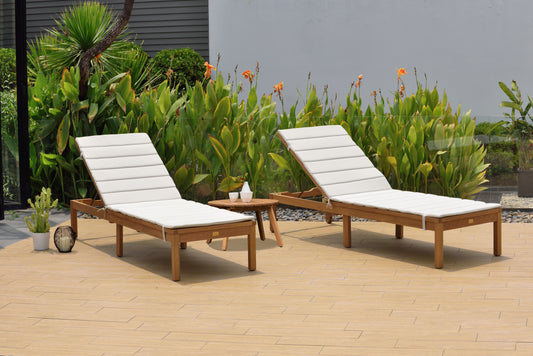 WAS $999 NOW $699 BRAND NEW 2-Piece Wood Chaise Lounge Set with Side Table - Patio Sunlounger Set