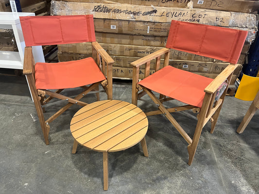 WAS $999 NOW $499 *BRAND NEW* OPEN BOX Round 100% FSC Certified Solid Wood With Red Chairs Outdoor Dining Set