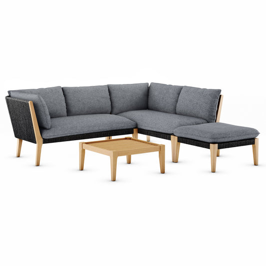 Barry 100% FSC Certified Solid Wood With Black Cushion Seating Set