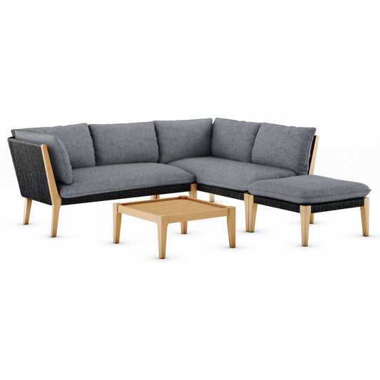 Barry 100% FSC Certified Solid Wood and Rope With Cushions Seating Set