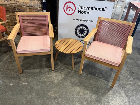 WAS $1299 NOW $599 *BRAND NEW* OPEN BOX Round 100% FSC Certified Solid Wood With Terracorta Sofa Chairs Outdoor Dining Set