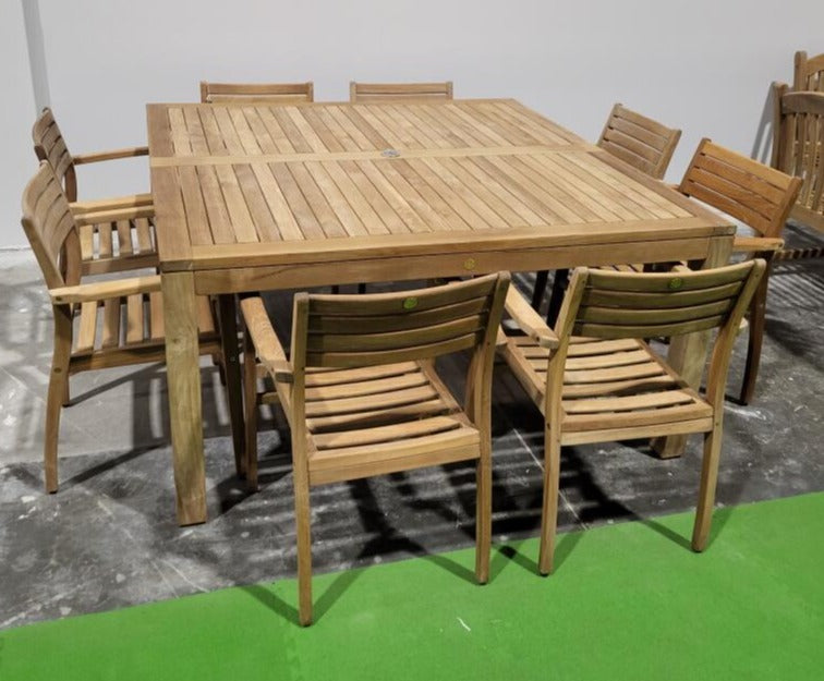 $2999 NOW $1999 *BRAND NEW* OPEN BOX 9 Piece Square 100% FSC Certified Teak Wood Outdoor Dining Set