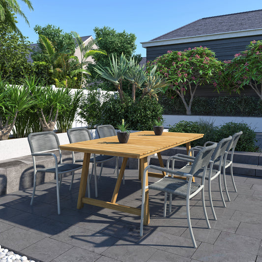 WAS $1399 NEW $799 BRAND NEW 7 Pieces Dining Set Made Of Aluminum With Weather Net Chairs And FSC Teak Solid Wood Dining Table - Ideal Furniture Set For Outdoor
