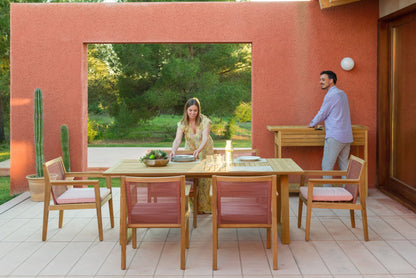 7 Piece Rectangular With Olefin Cushions Chairs Dining Set, Made of Teak Wood, Furniture Set For Outdoor And Patio