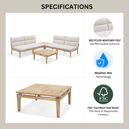 Arno Teak FSC 100% Certified Solid Wood Modular Sofa 6pc Set