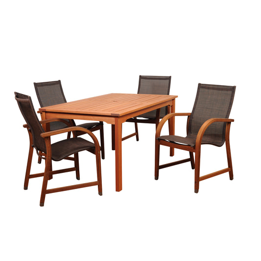5 Piece Rectangular Dining Set, Made Of 100% FSC Wood, Furniture Set For Outdoor And Patio
