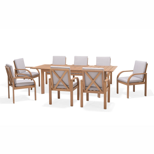 9 Piece Rectangular Dining Set, Made of Teak Wood, Furniture Set For Outdoor And Patio