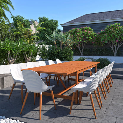 WAS $2999 NOW $1999 Brand New Free Shipping 13 Piece Extendable Rectangular With White Chairs Dining Set | 100% FSC Certified Solid Wood | Ideal Furniture Set For Outdoor