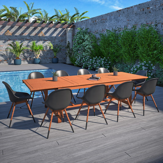 WAS $2599 NOW $1499 Brand New Free Shipping 11 Piece Extendable Rectangular With Black Chairs Dining Set | 100% FSC Certified Solid Wood | Ideal Furniture Set For Outdoor