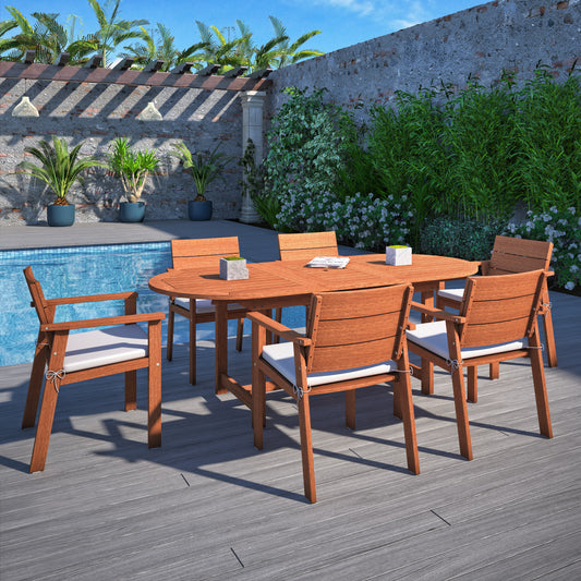 WAS $1999 NOW $1499 BRAND NEW 7 Piece Oval Extendable Dining Set | 100% FSC Certified Solid Wood | Ideal Furniture Set for Outdoor