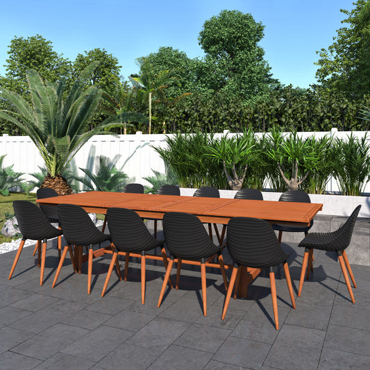 WAS $2999 NOW $1999 Brand New Free Shipping 13 Piece Extendable Rectangular With Black Chairs Dining Set | 100% FSC Certified Solid Wood | Ideal Furniture Set For Outdoor