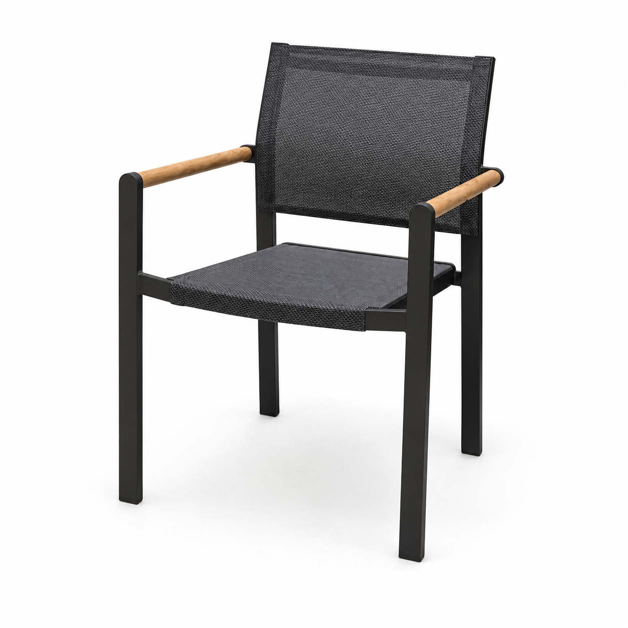 Amber Aluminum With  Teak Wood Arms Stacking Sofa Chair