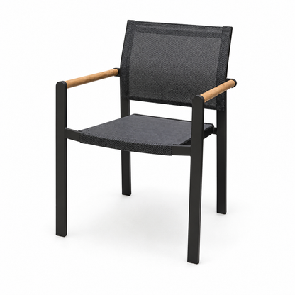 Amber Aluminum With  Teak Wood Arms Stacking Sofa Chair