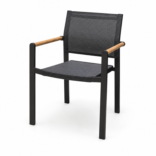 Amber Aluminum With  Teak Wood Arms Stacking Sofa Chair