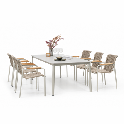7 Piece Rectangular With Stackable Chairs Dining Set, Made of Die Cast Aluminum, Furniture Set For Outdoor And Patio