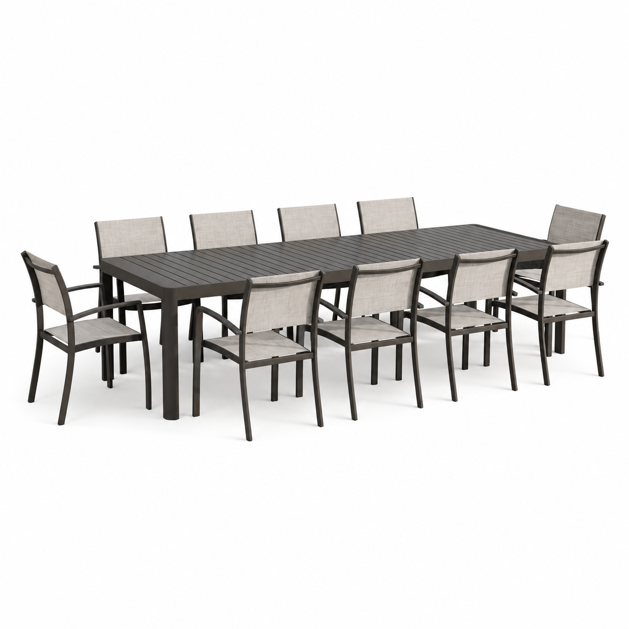 9 Piece Rectangular Extendable With Stackable Chairs Dining Set, Aluminum Furniture Set For Outdoor And Patio