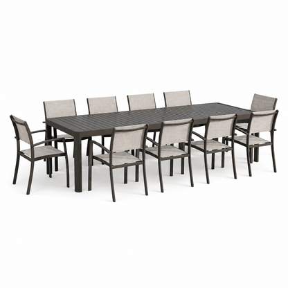 9 Piece Rectangular Extendable With Stackable Chairs Dining Set, Aluminum Furniture Set For Outdoor And Patio