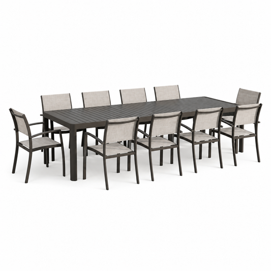 9 Piece Rectangular Extendable With Stackable Chairs Dining Set, Aluminum Furniture Set For Outdoor And Patio