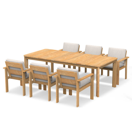 7 Piece Rectangular Dining Set With Olefin Cushions, Made of FSC Teak Wood, Furniture Set For Outdoor And Patio