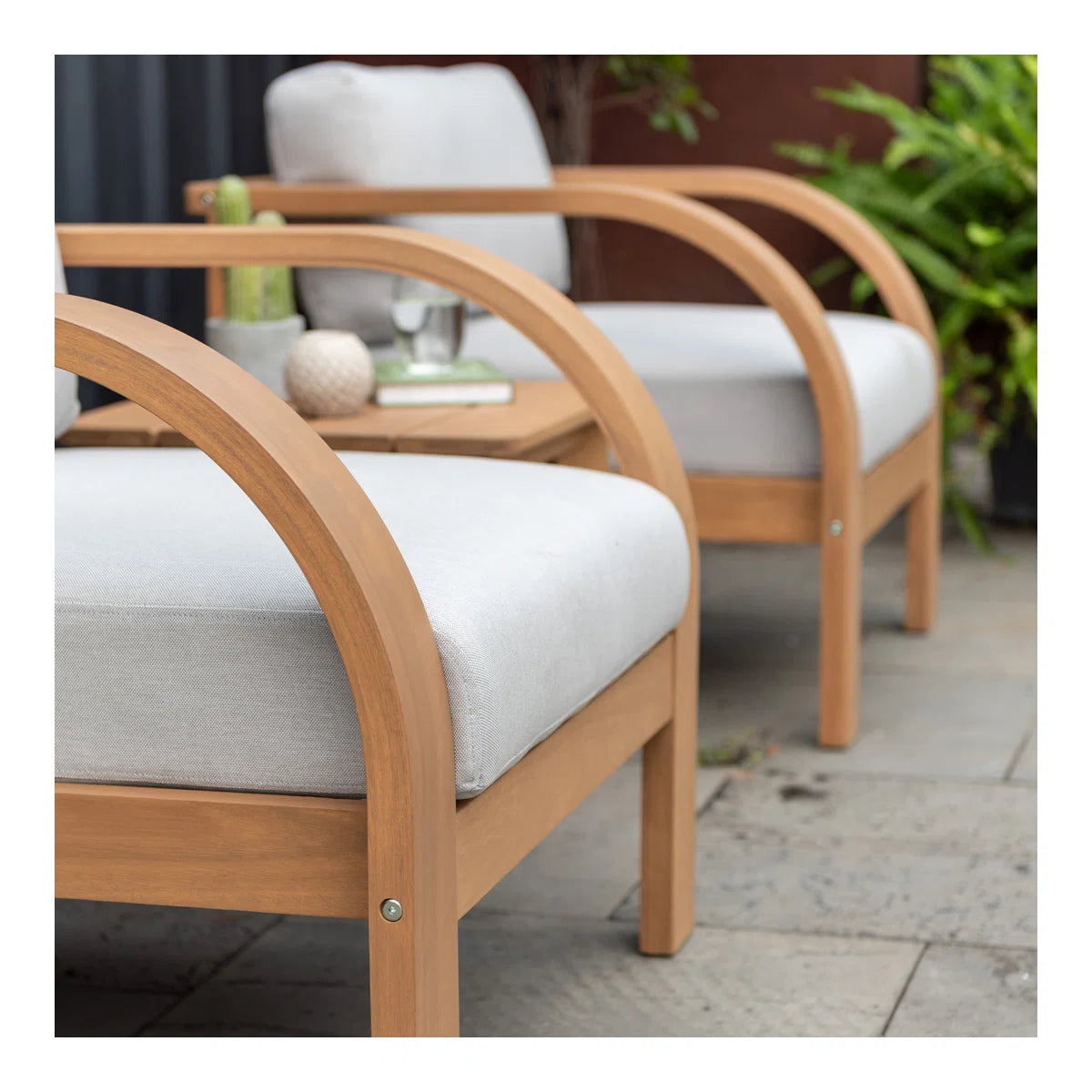 Brooke 3PC Teak Finish  Solid Wood With Olefin Cushion Seating