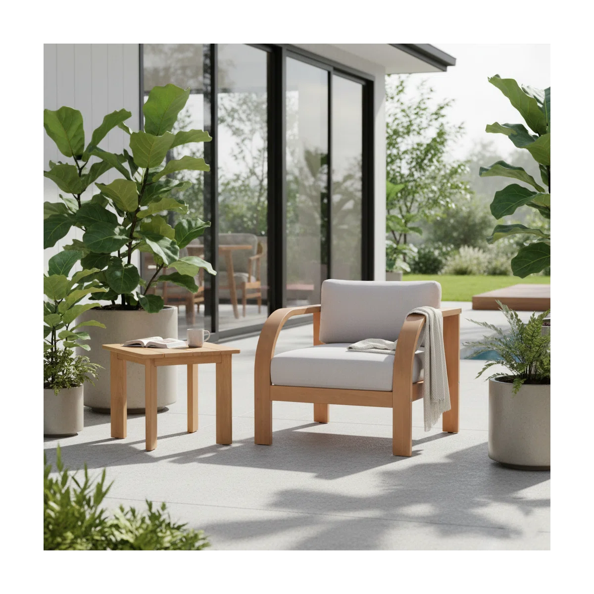 Brooke 3PC Teak Finish  Solid Wood With Olefin Cushion Seating