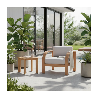 Brooke 3PC Teak Finish  Solid Wood With Olefin Cushion Seating