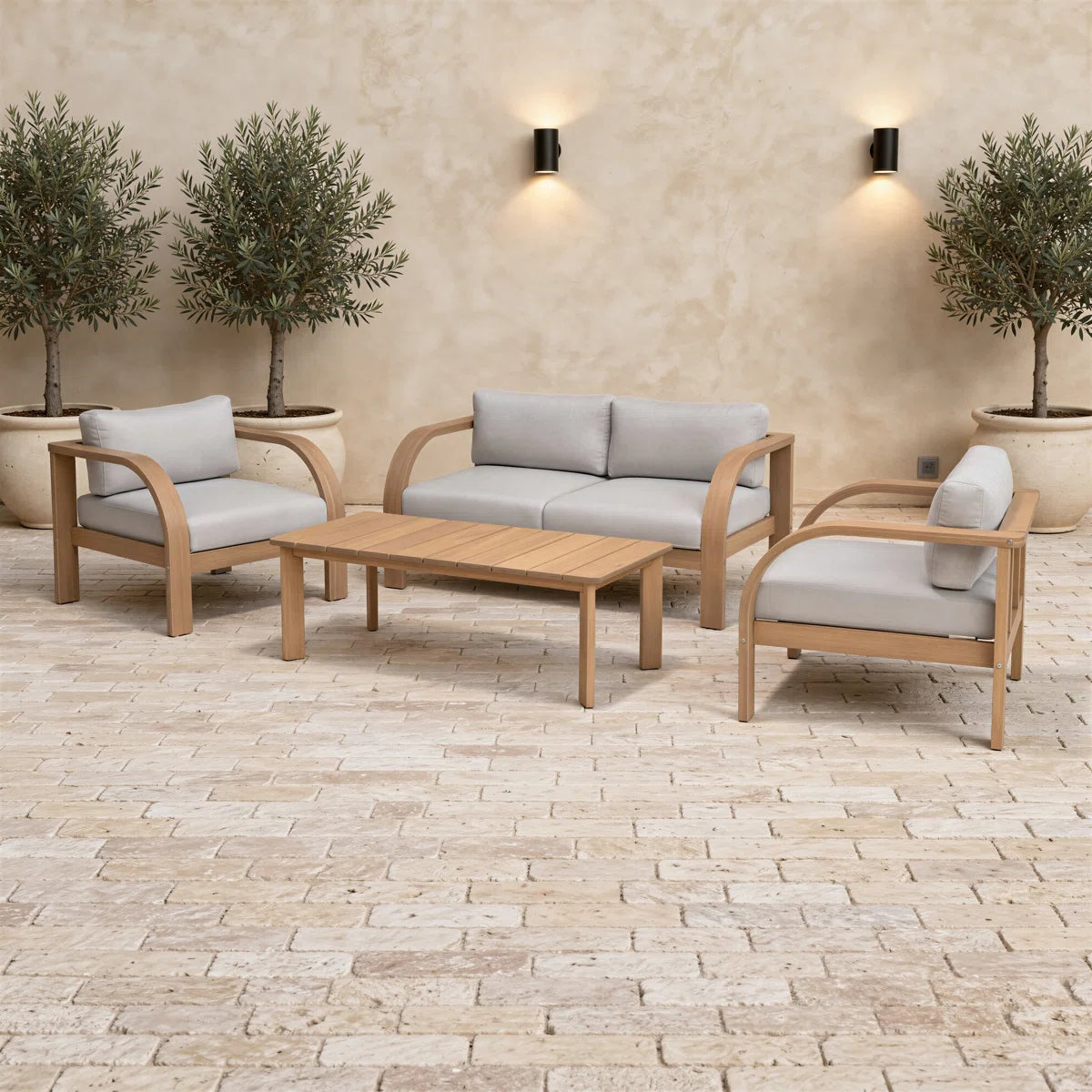 Brooke 4PC Teak Finish  Solid Wood With Olefin Cushion Seating