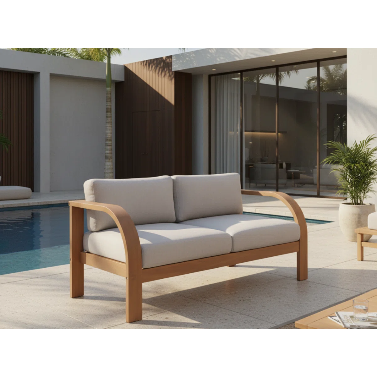 Brooke 4PC Teak Finish  Solid Wood With Olefin Cushion Seating