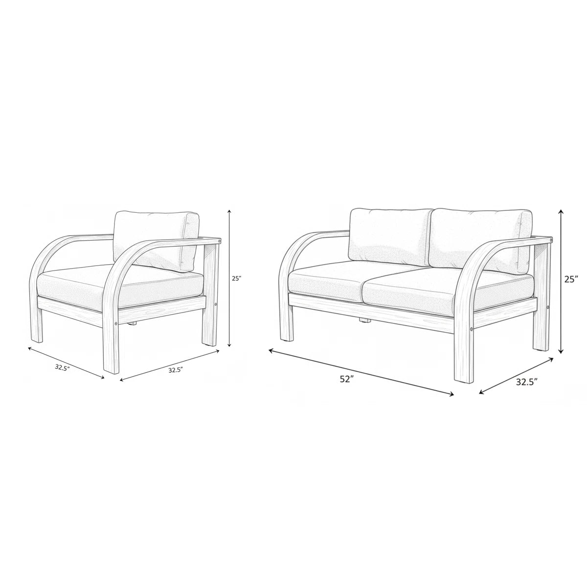 Brooke 4PC Teak Finish  Solid Wood With Olefin Cushion Seating
