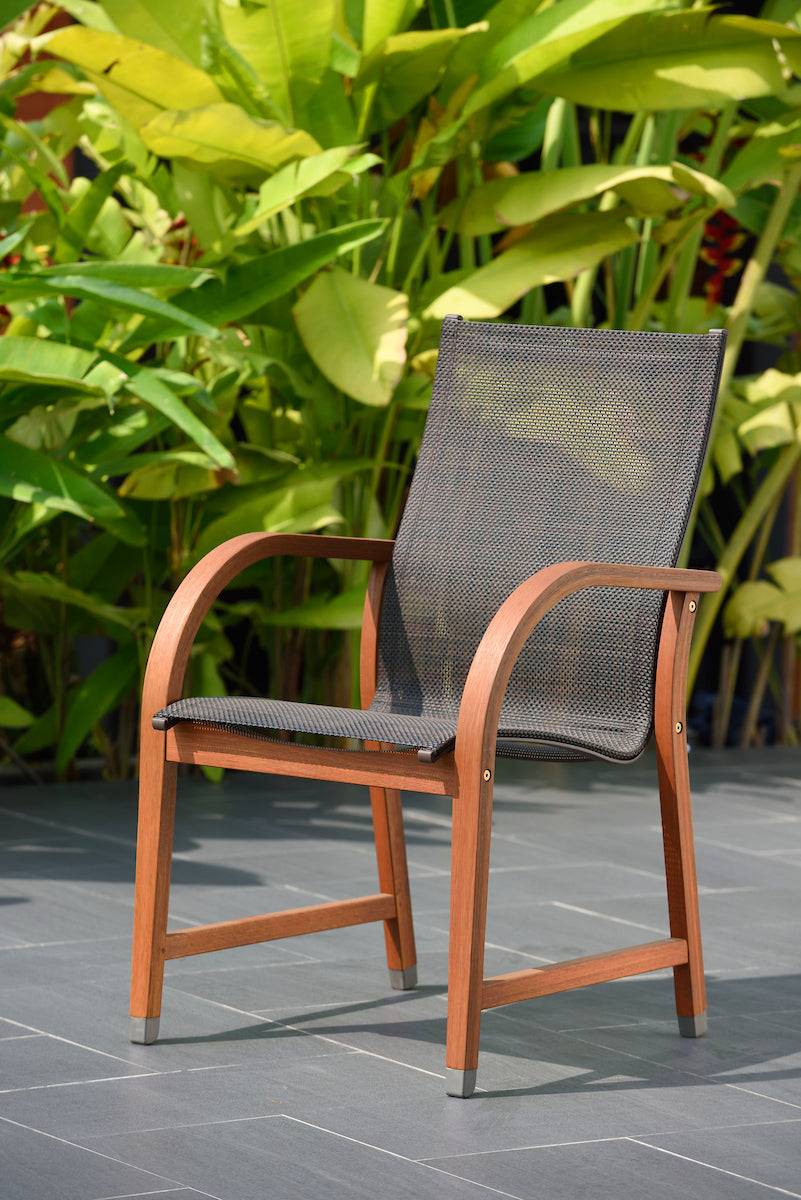 WAS $299. NOW $99. BRAND NEW Arm Brown Chair Made Of 100% FSC Solid Wood & Weather-Net, Ideal Furniture For Outdoor