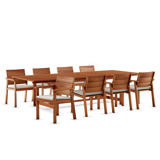 9 Piece Rectangular Extendable Dining Set With Cushions of Chairs, Made of 100% FSC Wood, Furniture Set For Outdoor And Patio