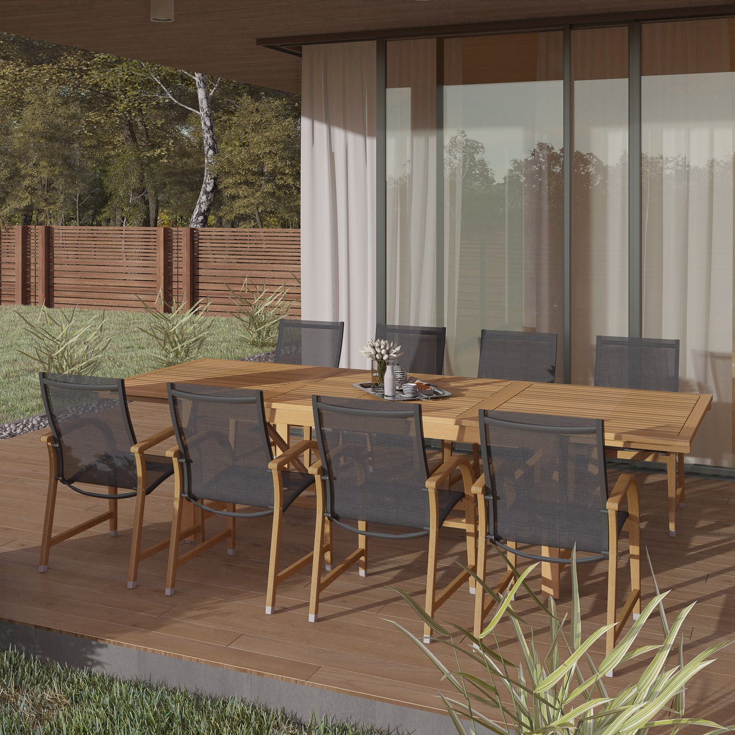 WAS $2699 NOW $1799 *BRAND NEW*  9 Piece Rectangular Extendable 100% FSC Certified Wood Outdoor Dining Set