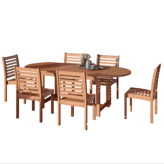 7 Piece Oval Extendable Dining Set, Made Of 100% FSC Wood, Furniture Set For Outdoor And Patio