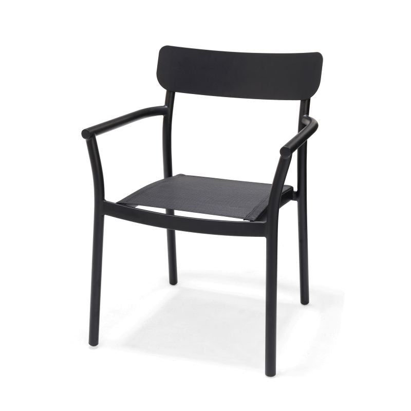 Oje Stackable Black Aluminum Dining Arm Chair
