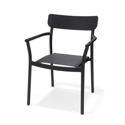Oje Stackable Black Aluminum Dining Arm Chair