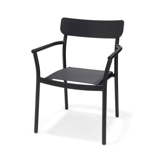 Oje Stackable Black Aluminum Dining Arm Chair