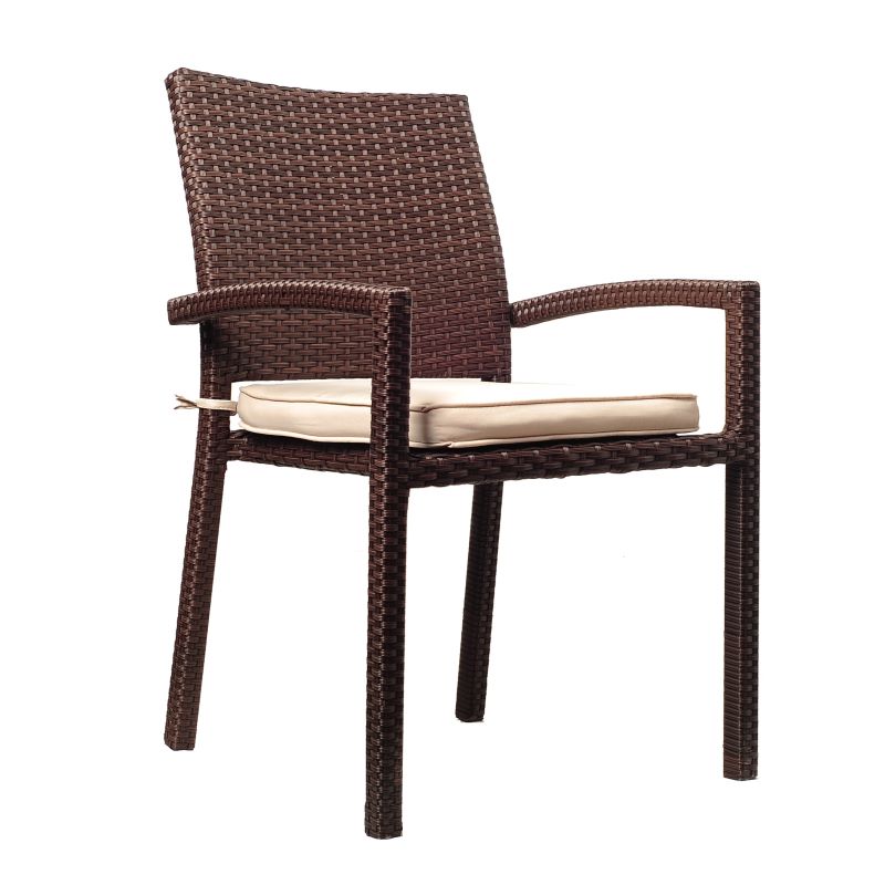Newliberty Brown Wicker With White Cushion Arm Chair