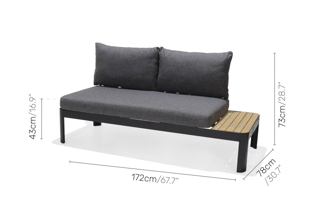 Portals Teak and Dark Aluminum Modular Sofa 3pc Set