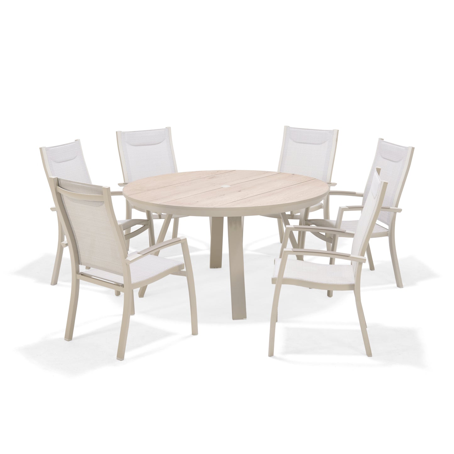 7 Piece Round Dining Set With Stackable Chairs, Made of Die-Cast Aluminum Furniture Set For Outdoor And Patio