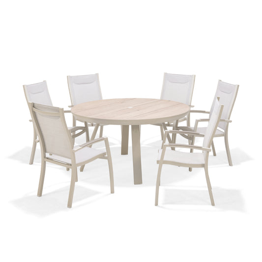7 Piece Round Dining Set With Stackable Chairs, Made of Die-Cast Aluminum Furniture Set For Outdoor And Patio