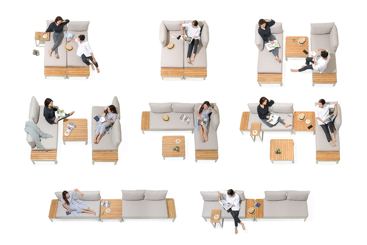 Portals Teak and Aluminum Modular Sofa 3pc Set