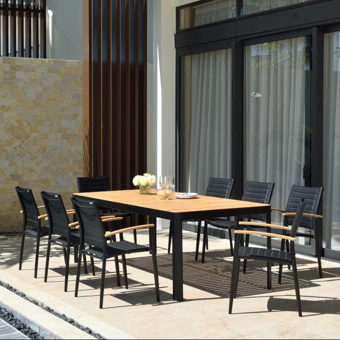 9 Piece Rectangular Dining Set, Made of Teak Wood and Die Cast Aluminum, Furniture Set For Outdoor And Patio