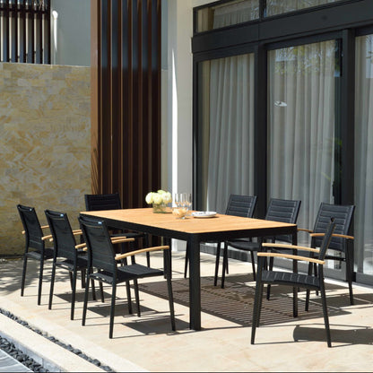 9 Piece Rectangular Dining Set, Made of Teak Wood and Die Cast Aluminum, Furniture Set For Outdoor And Patio