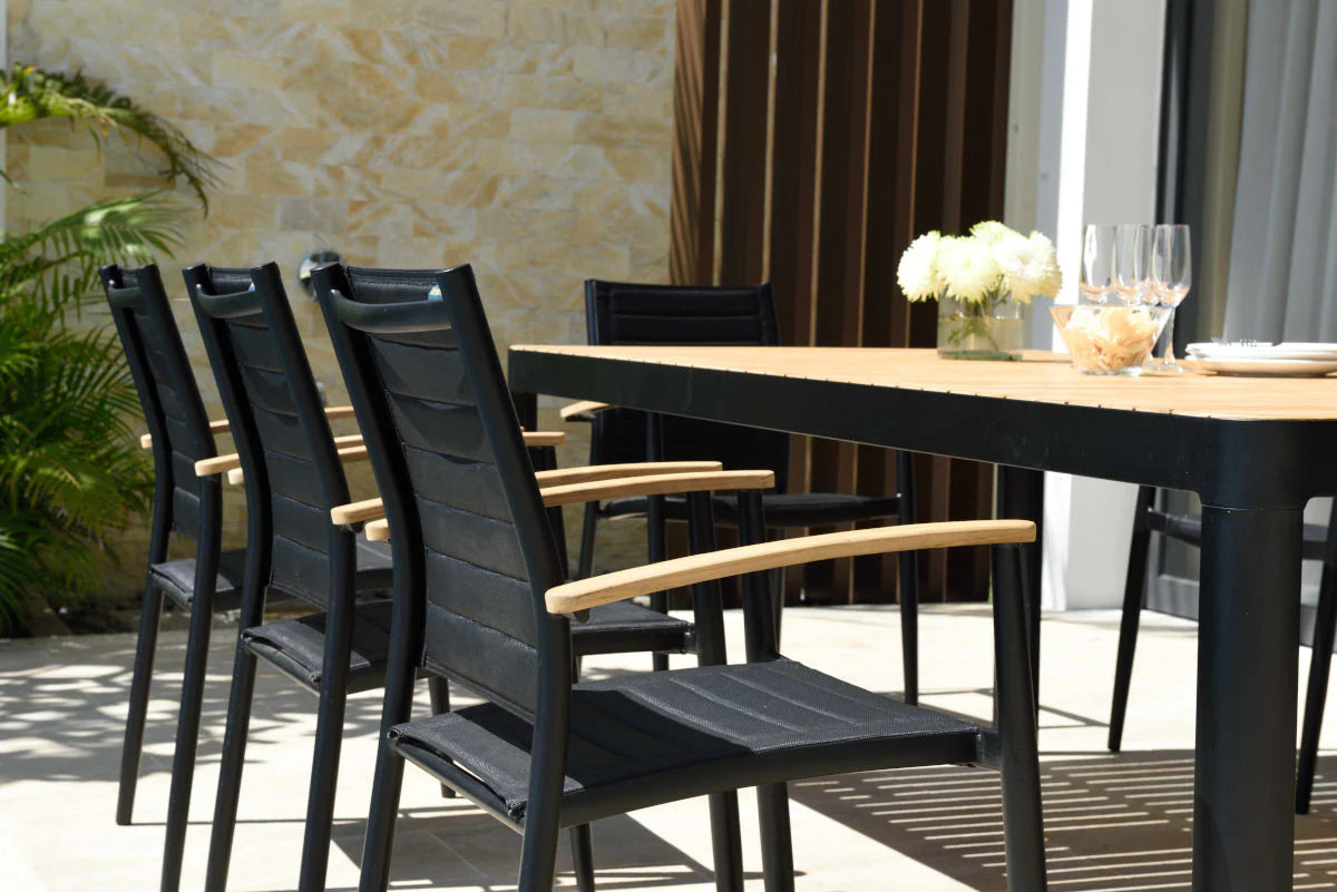 9 Piece Rectangular Dining Set, Made of Teak Wood and Die Cast Aluminum, Furniture Set For Outdoor And Patio