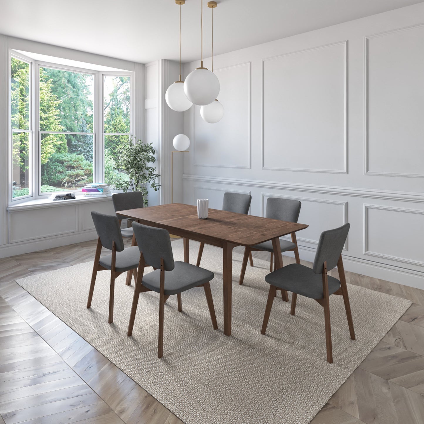 WAS $1799 NOW $939  BRAND NEW Extendable Dark Grey Solid Rubber Wood Dining Set Ideal Furniture Set For Indoor