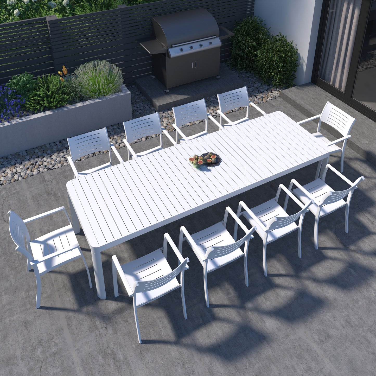 11 Piece Rectangular Dining Set With Stackable Chairs, Made of Die-Cast Aluminum Furniture Set For Outdoor And Patio