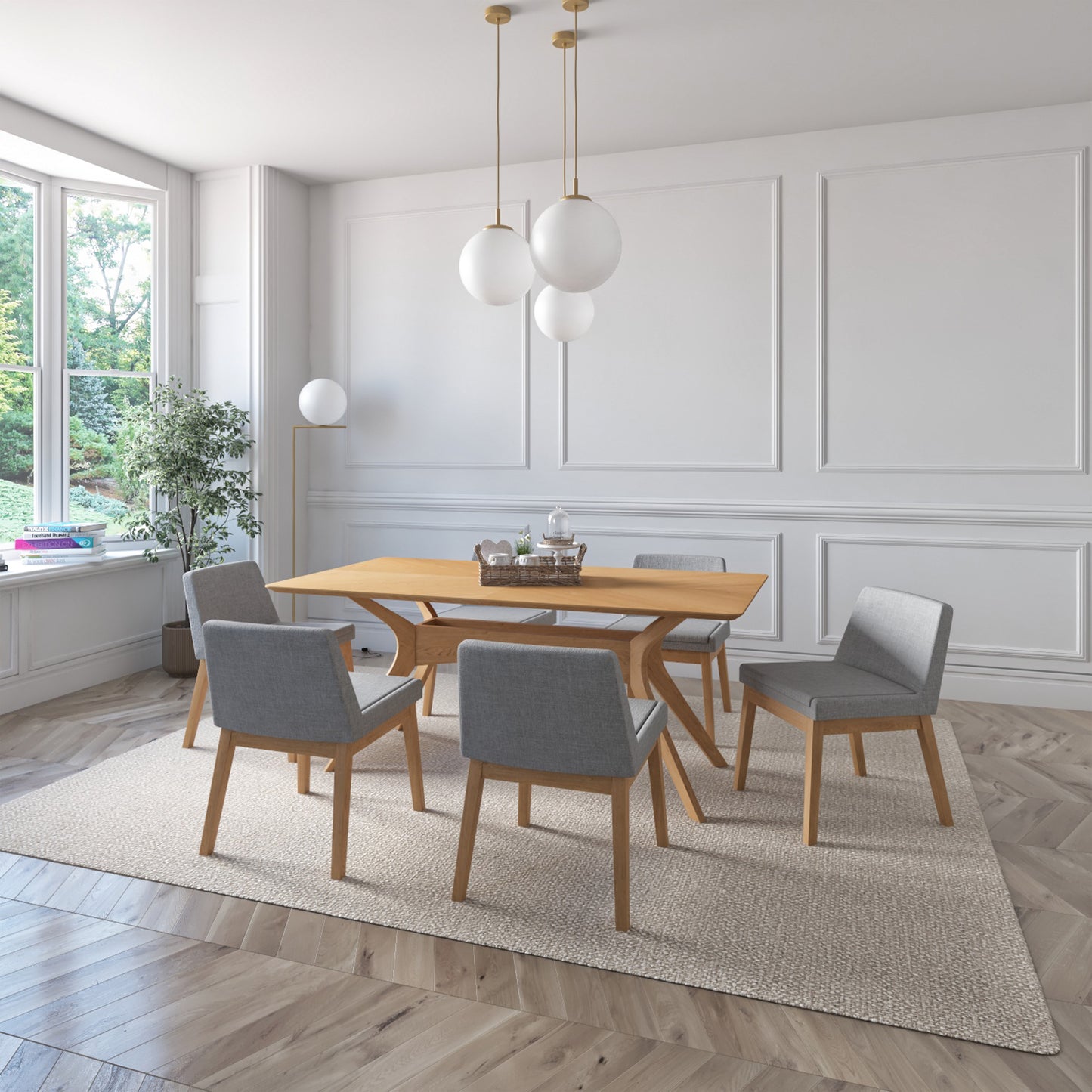 WAS $1999 NOW $1159 BRAND NEW Light Grey Solid Rubber Wood Dining Set Ideal Furniture Set For Indoor