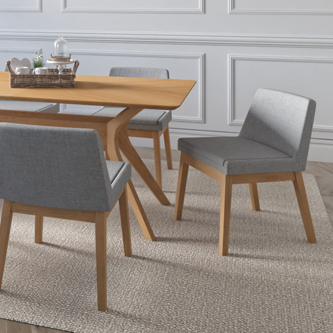 Adel Side Chair Color Oak Fabric Light Grey